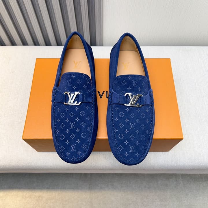 Louis Vuitton Pebbled Leather Driving Shoes in Black Smooth Leather