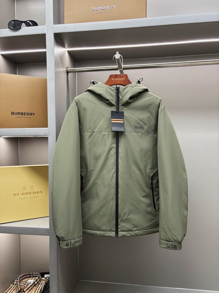 Zegna Letter Embroidered Down Jacket in Black