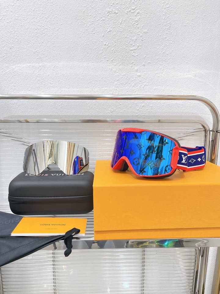 Louis Vuitton Ski Goggles in Blue Iridescent Lens With Red Frame