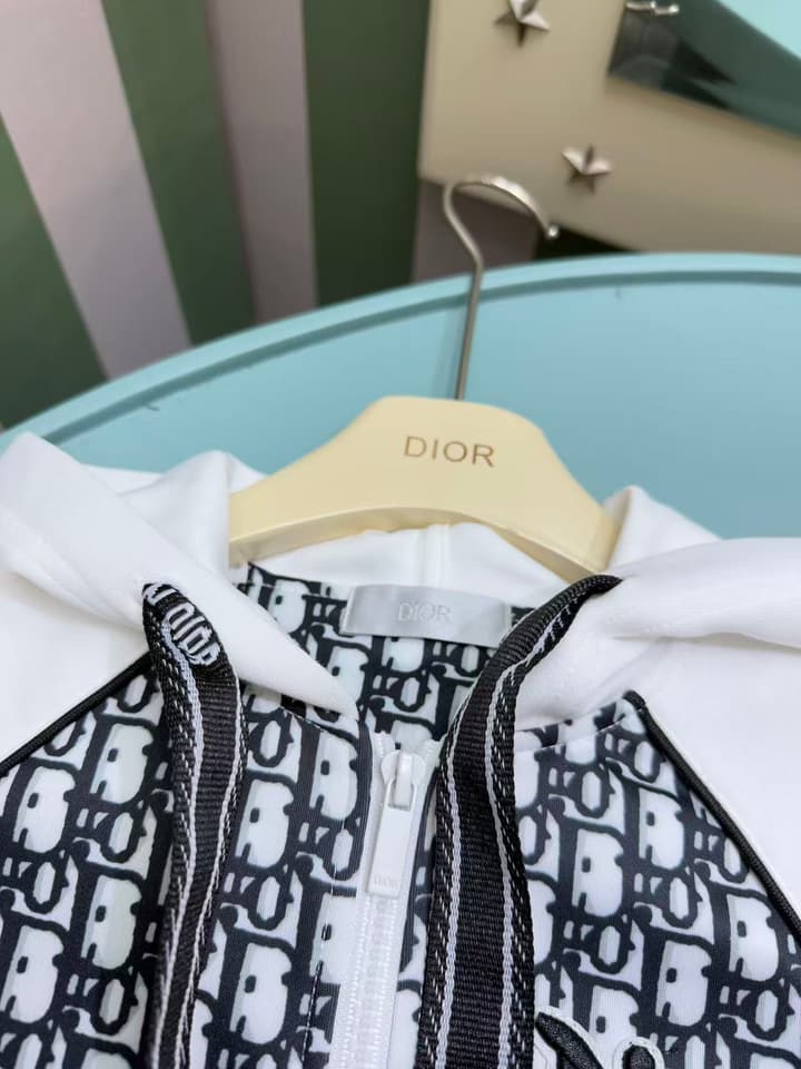 Dior High-End Children's Hooded Tracksuit Set – Kids Collection – 2025AW in Black And White Monogram