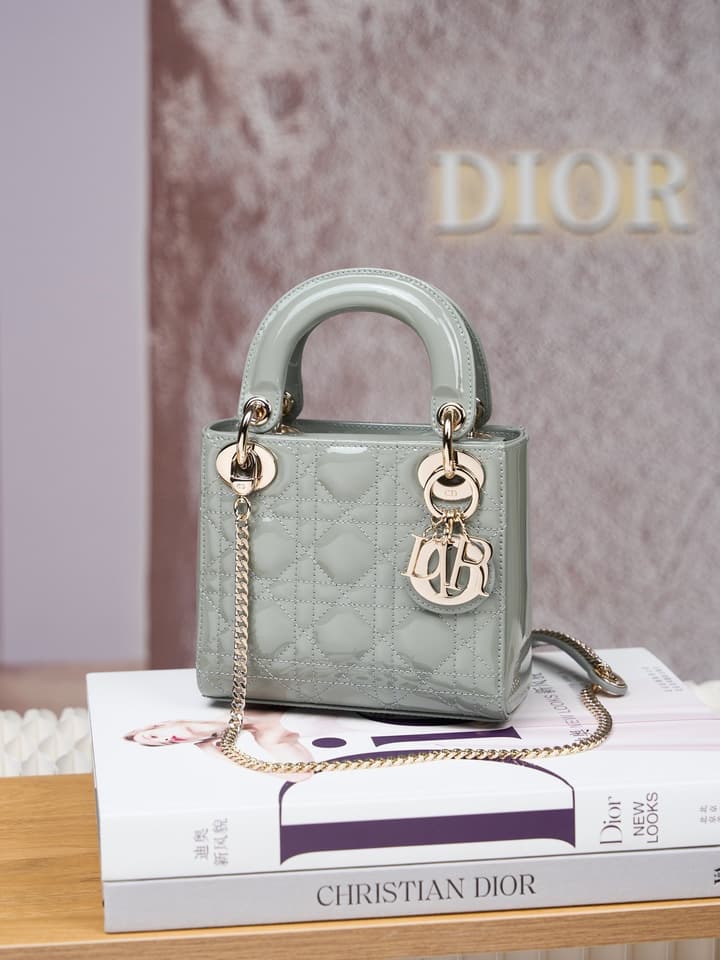 Dior Lady Dior Mini Patent Crossbody Bag in Cherry Red Patent