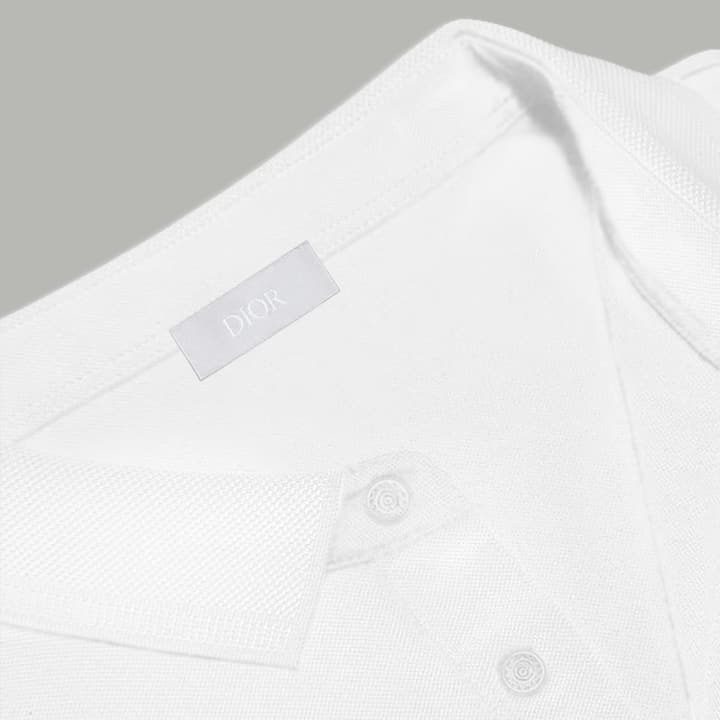 Dior Silk Long Sleeve Polo Shirt with Metal Patch in White With Solid Pocket