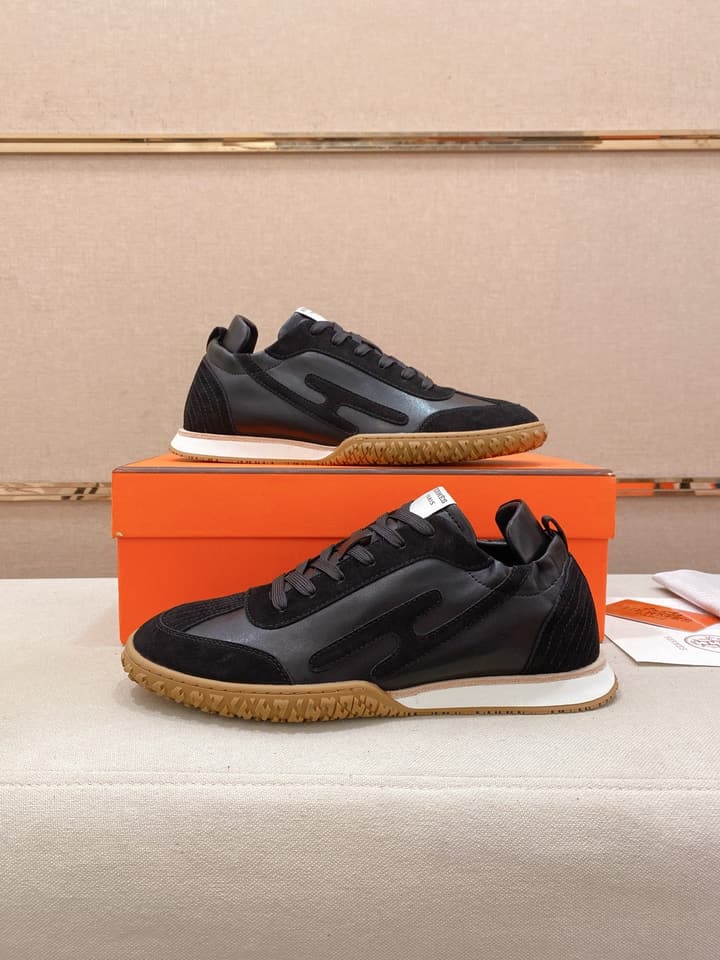Hermès Suede and Goatskin H Detail Sneakers