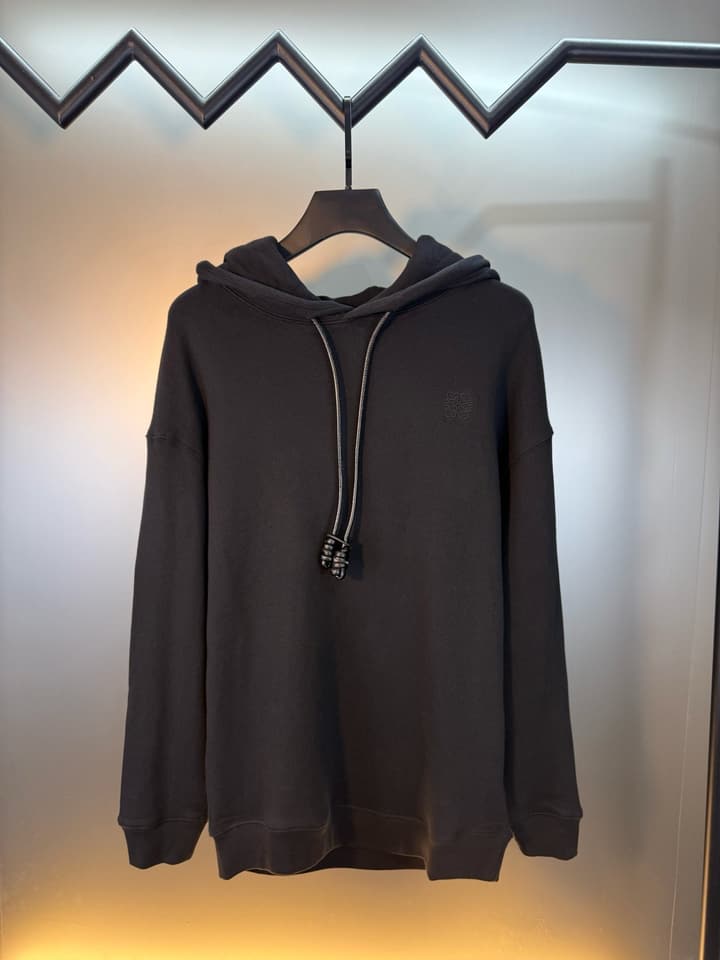 Loewe Anagram Leather Embroidered Hooded Sweatshirt – 25FW in Dark Charcoal