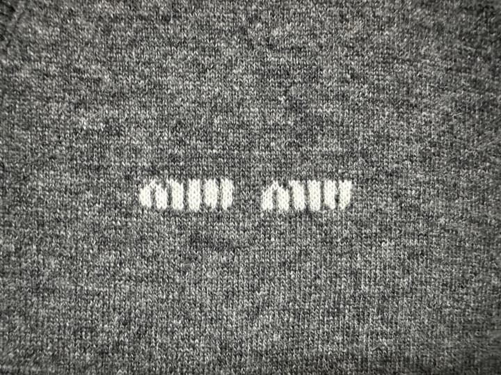 Miu Miu Jacquard Logo Faux Two-Piece Knit Polo Shirt in Gold