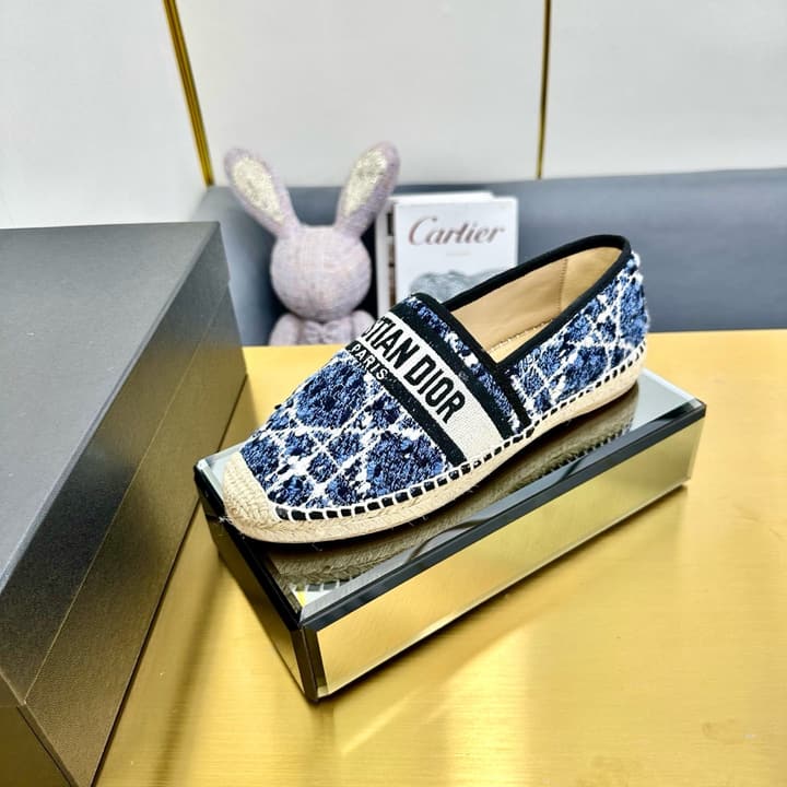 Dior Granville Embroidered Espadrille Flats in Beige/brown Oblique Pattern