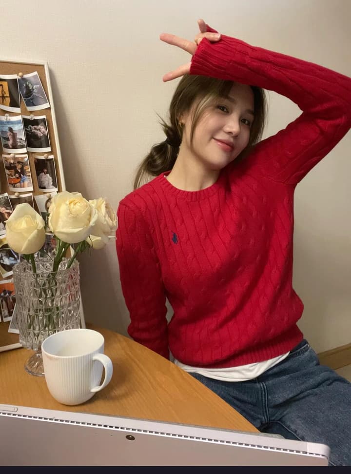 Ralph Lauren Cable Knit Loose Fit Sweater in Baby Pink