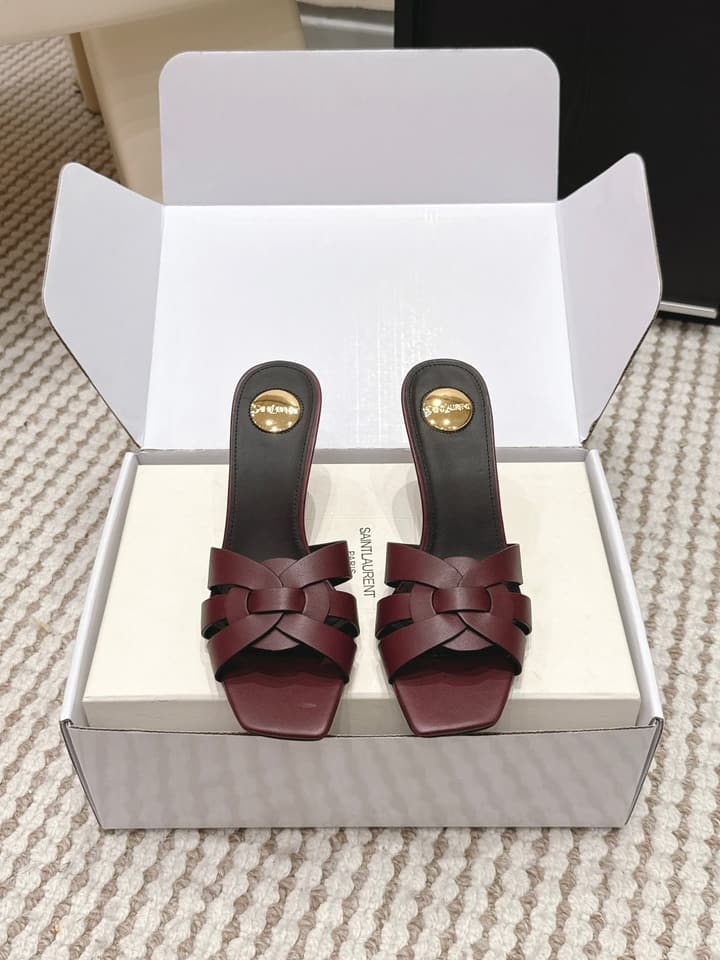 Saint Laurent Melody Square-Toe Heeled Sandals – 2026 Spring/Summer Collection in Beige Patent