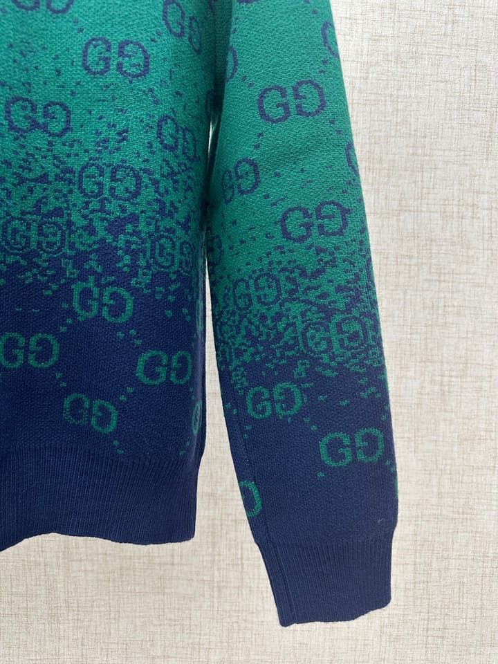 Gucci Gradient Double G Knit Cardigan in Green To Navy Gradient