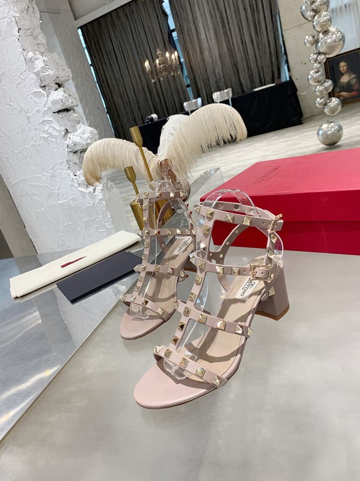 Valentino Studded Classic Block Heel Sandals in Black With Black Studs 6.5cm Heel