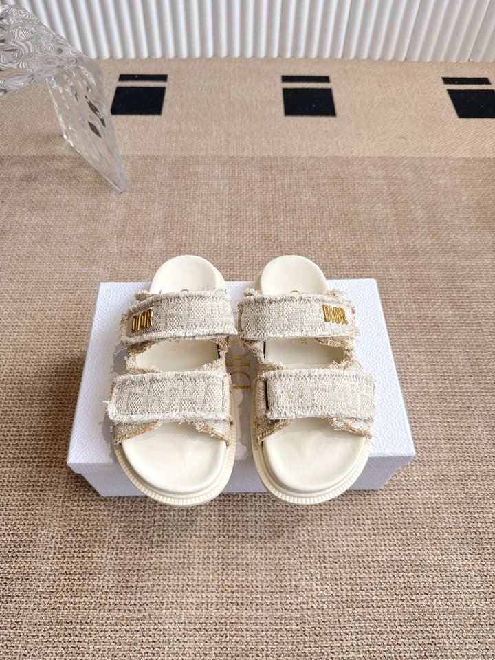 Dior Velcro Summer Sandals in Bright Cream Woven