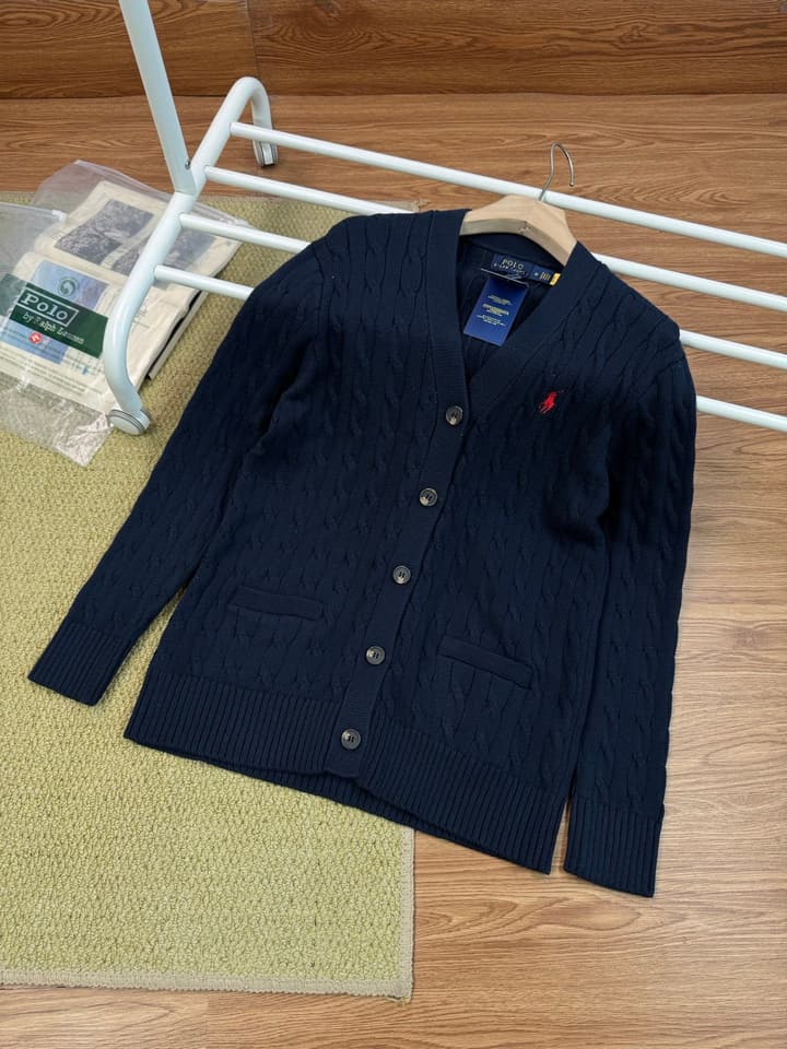 Ralph Lauren Polo V-Neck Cable Knit Cardigan in Grey