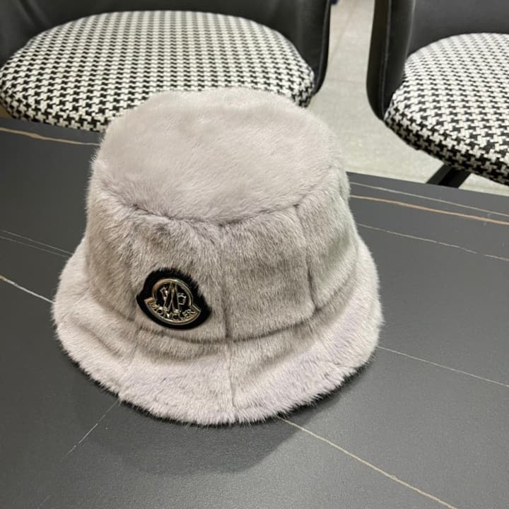 Moncler Fluffy Autumn/Winter Bucket Hat in Dark Gray Sherpa