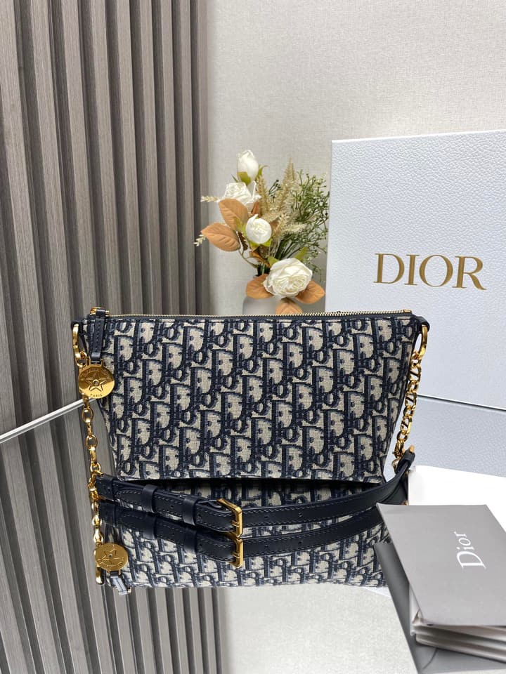 Dior Diorstar Hobo Chain Bag – Spring/Summer Collection – 2024 in Blue Oblique Jacquard Hobo Bag
