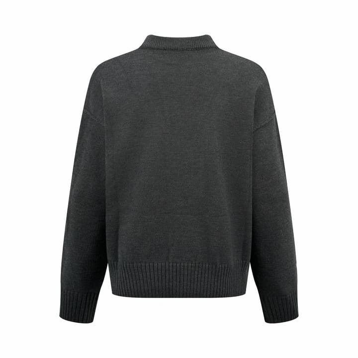 Ami Paris Heart Jacquard Merino Cardigan in Graphite Gray With Red Heart Logo