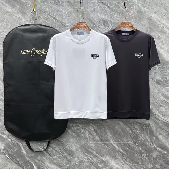 Prada Short-Sleeve T-Shirt – 25SS Collection in Black With White Triangle Logo