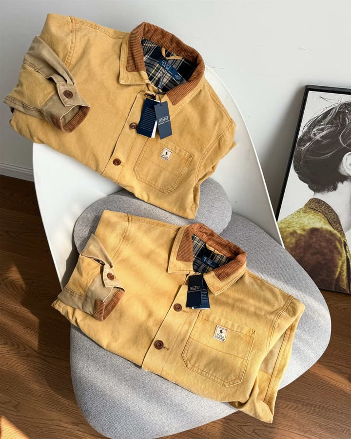 Ralph Lauren Barn Washed Distressed Jacket – 2025 Spring New in Classic Mustard Tan