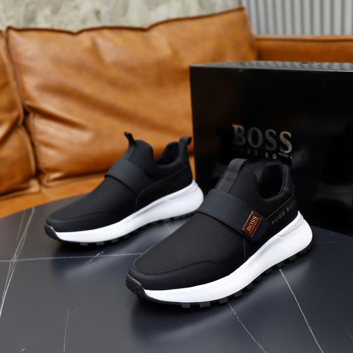 Boss Men's Knit Sneakers in Black Laced