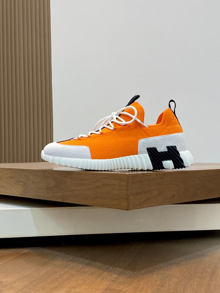 Hermès Suede and Denim Canvas Sneakers in Black And White