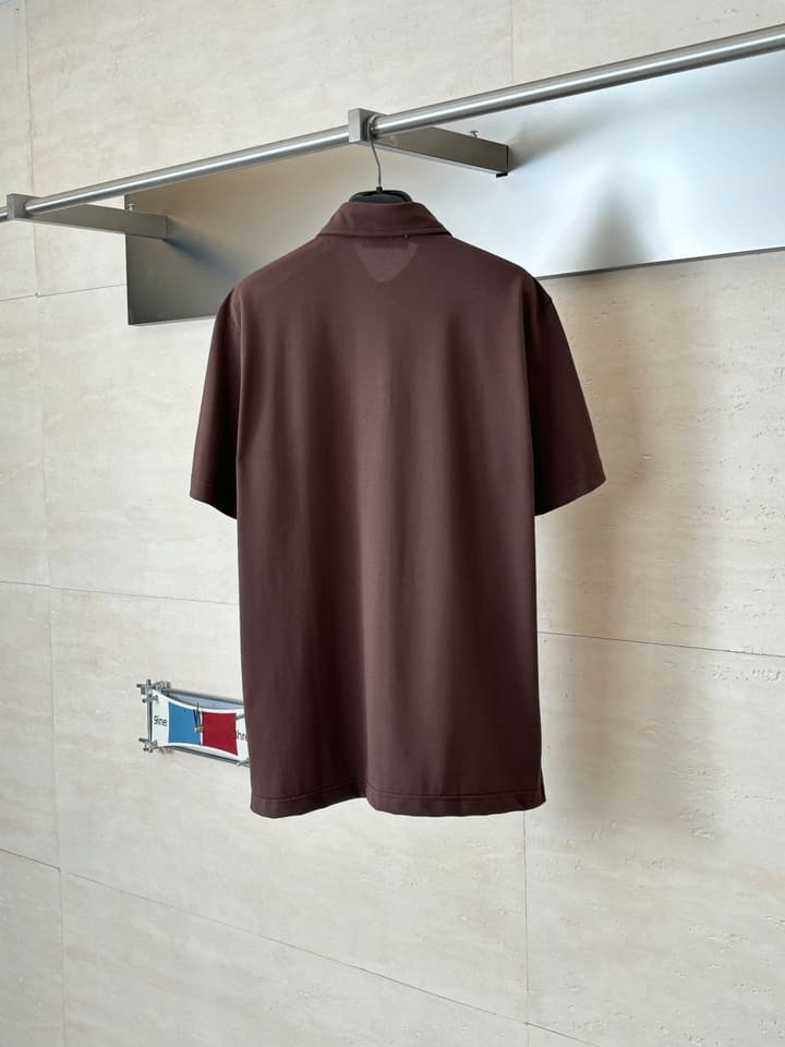 Loro Piana LP Logo Embroidered Pique Cotton Polo Shirt in Dark Brown