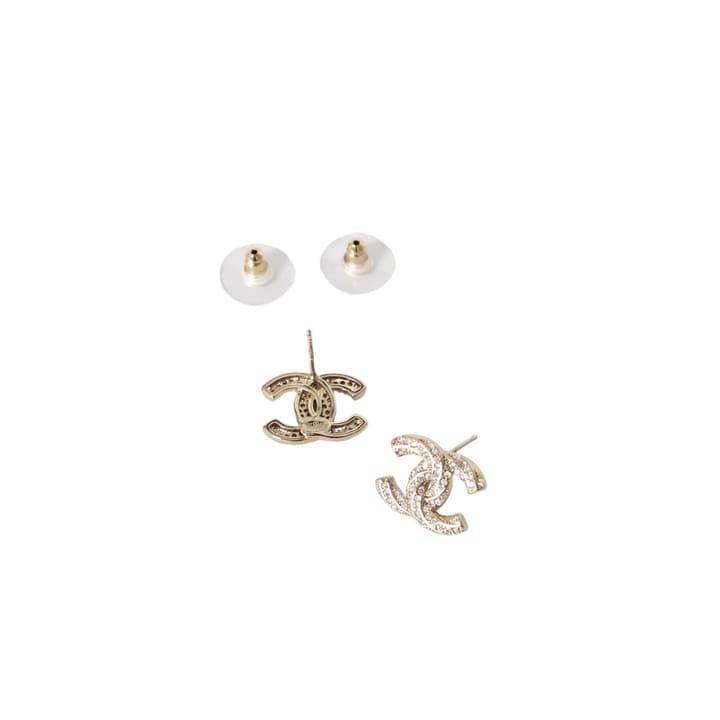 Chanel Classic Logo Rhinestone Earrings