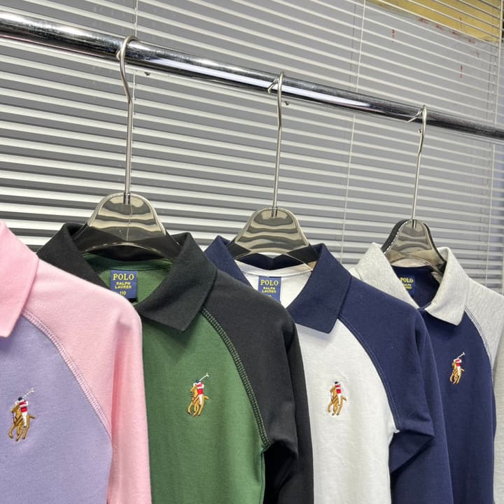 Ralph Lauren Color-block Long Sleeve Polo Shirt – Autumn Collection – Kids Collection in Lavender And Pink Color Block