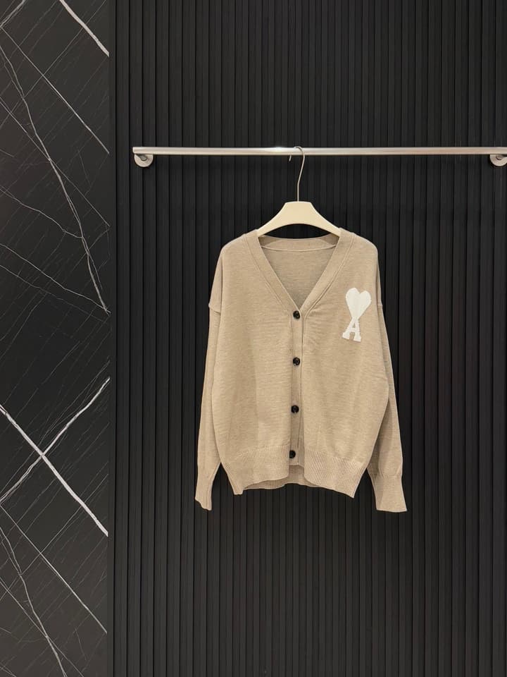 AMI Paris Heart A Knit Cardigan in Black