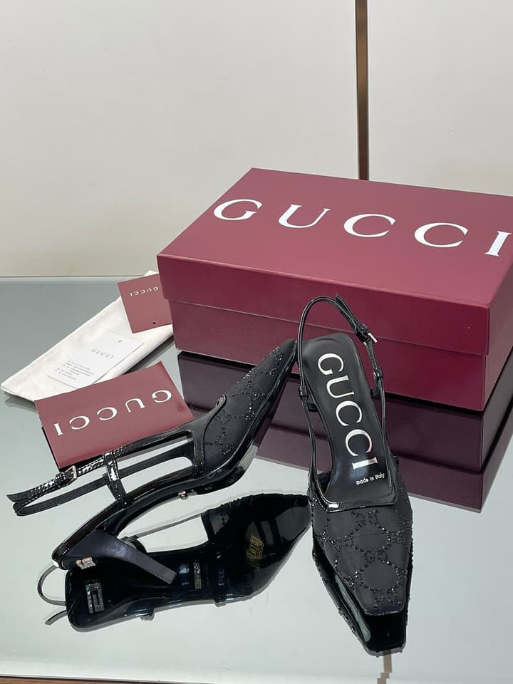 Gucci Cosmogonie GG Crystal Slingback Sandals – 2025 Early Autumn Collection in Black Crystal Gg