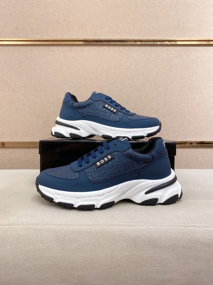 Boss Men's Casual Leather Sneakers in Blue