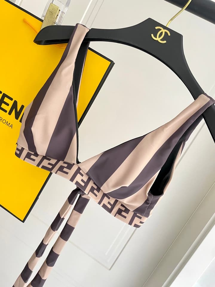 Fendi Versatile One-Piece Bikini Swimsuit in Brown Ff Logo Bikini