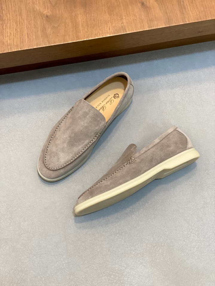 Loro Piana Unisex Suede Leather Loafers in Cream Suede