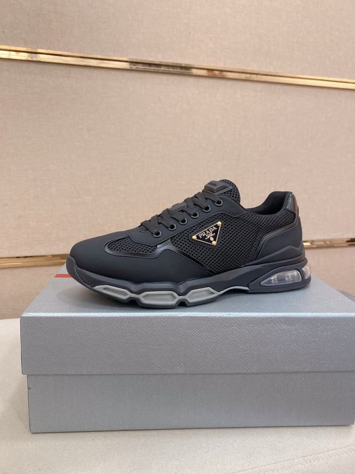 Prada Men's Leather Mesh Sneakers – New Collection in Light Grey With White Logo