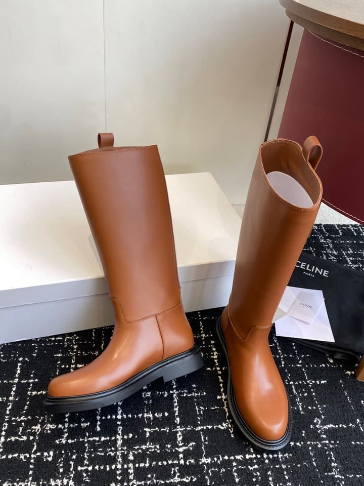Celine Triomphe Equestrian Ankle Boots – 2025FW in Waxed Black Leather