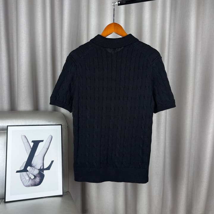 Ralph Lauren Classic Cable Knit Polo Sweater in Black