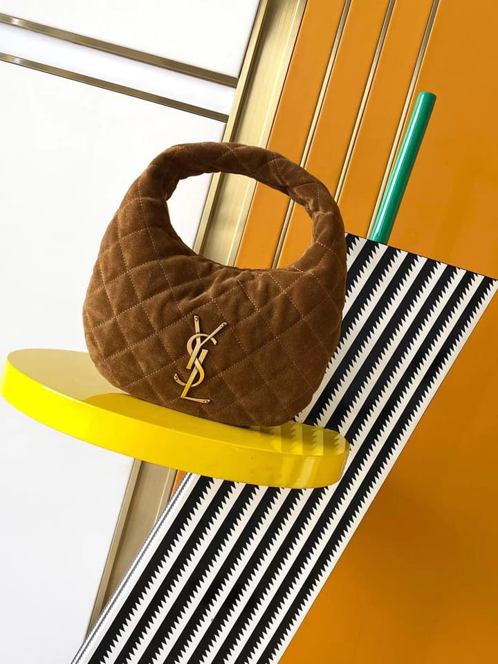 Saint Laurent ICARE Baby Lambskin Crescent Bag in Dark Brown Quilted