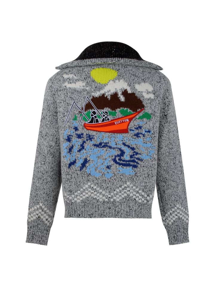 Louis Vuitton High-Neck Zipper Knit Sweater – 25SS in Gray Mélange With Black Collar