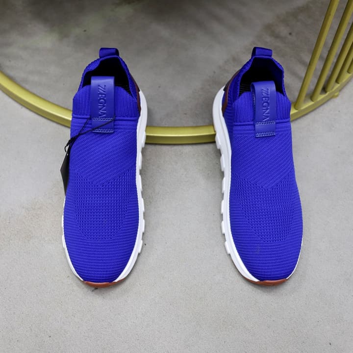 Zegna Cashmere Flyknit Sneakers in Navy Blue