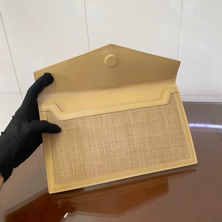 Saint Laurent Uptown Raffia Clutch Bag in Natural Raffia Beige