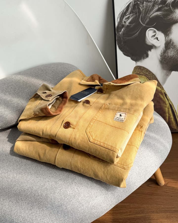 Ralph Lauren Barn Washed Distressed Jacket – 2025 Spring New in Classic Mustard Tan