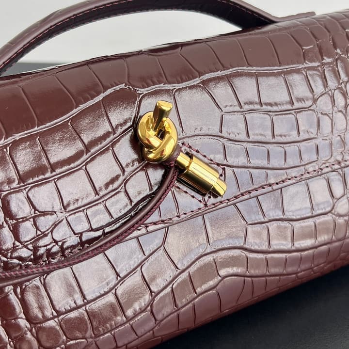 Bottega Veneta Crocodile Embossed Intrecciato Clutch in Gold