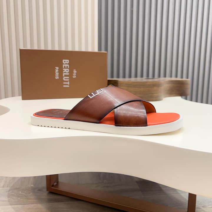 Berluti Hand-Painted Calfskin Slippers in Matte Black