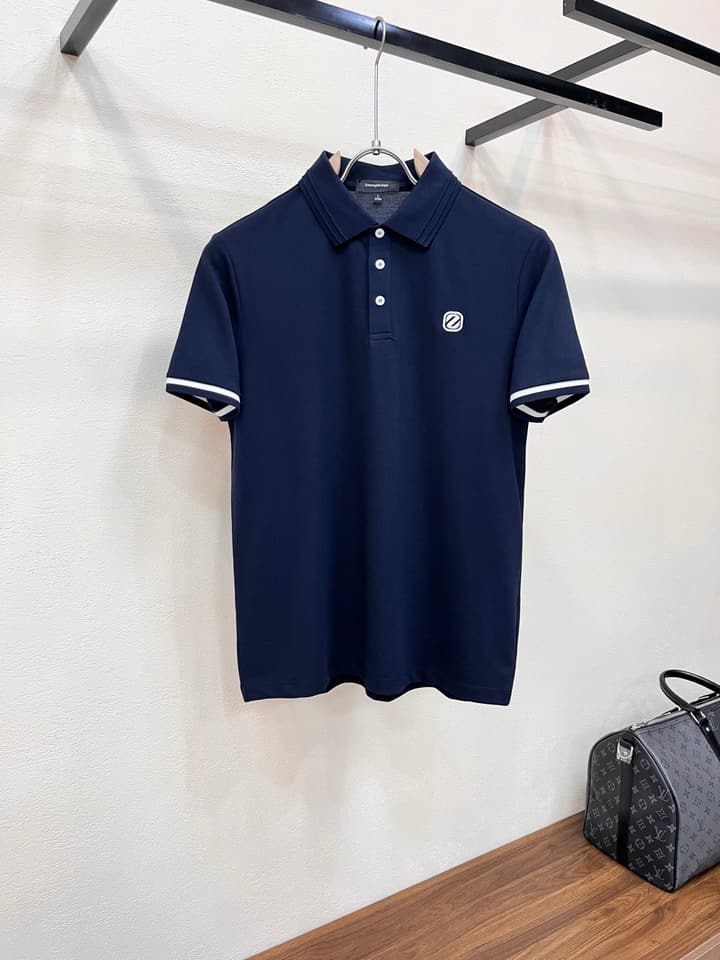 Zegna Embroidered Logo Piqué Cotton Polo Shirt – 2026 Spring/Summer Collection in Navy Blue
