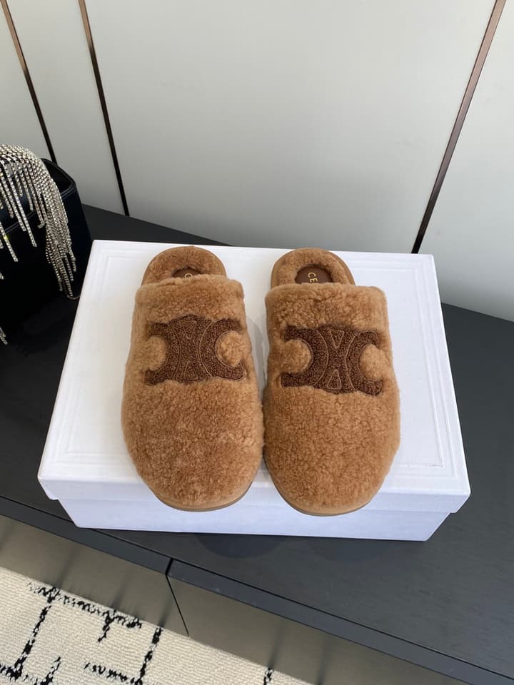 Celine Triomphe Wool Slippers – Autumn/Winter Collection in Beige