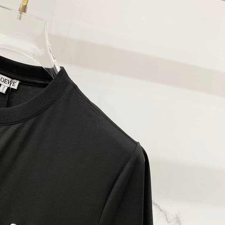Loewe Rabbit Embroidery Mercerized Cotton T-Shirt in Black