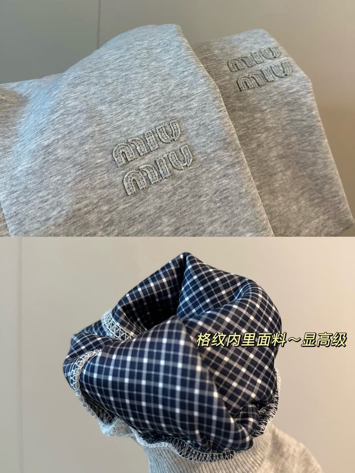 Miu Miu Heavy Patch Logo Plaid Hooded Zip Jacket