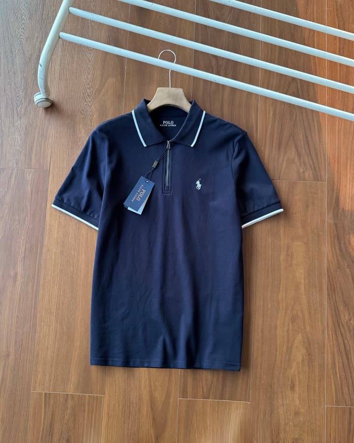 Ralph Lauren Half-Zip Contrast Trim Polo Shirt – 2025 Collection in Grey