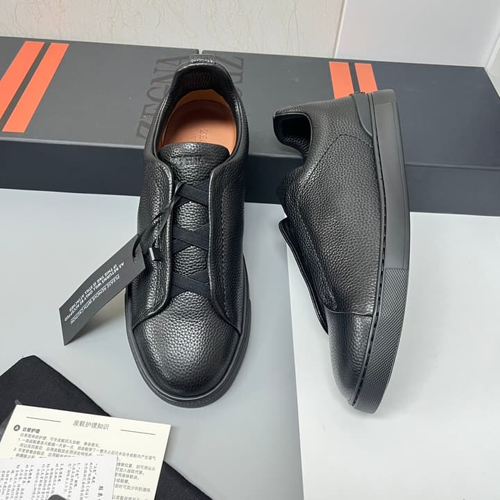 Zegna SECONDSKIN Triple Stitch™ Casual Sneakers in Monochromatic Black