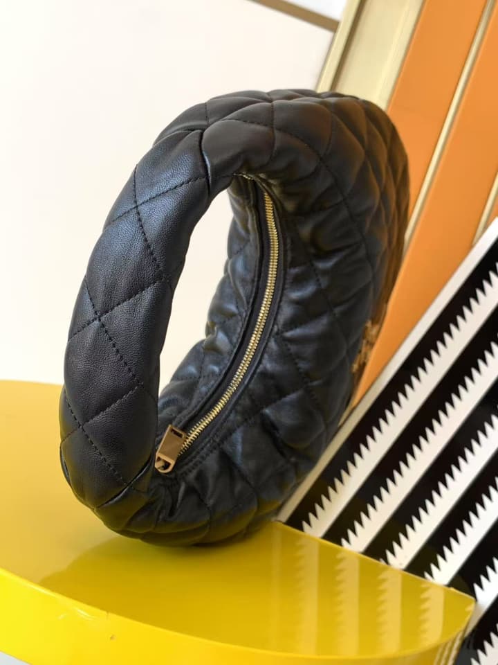 Saint Laurent ICARE Baby Lambskin Crescent Bag in Dark Brown Quilted