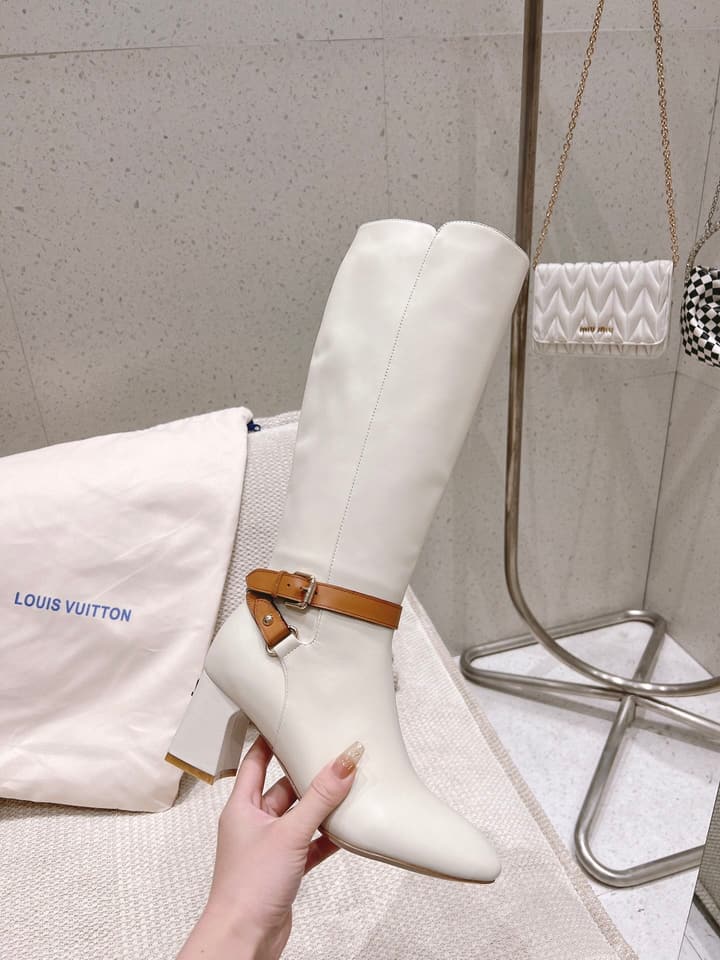 Louis Vuitton Parisienne Leather Knee-High Boots in Black Leather