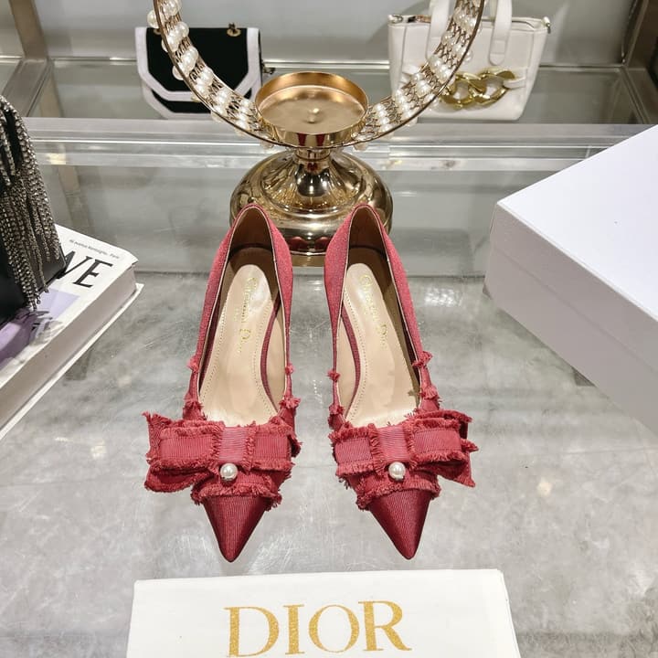 Dior Adiorable Bow Pearl Wedge Pumps in Black Ruffled Bow